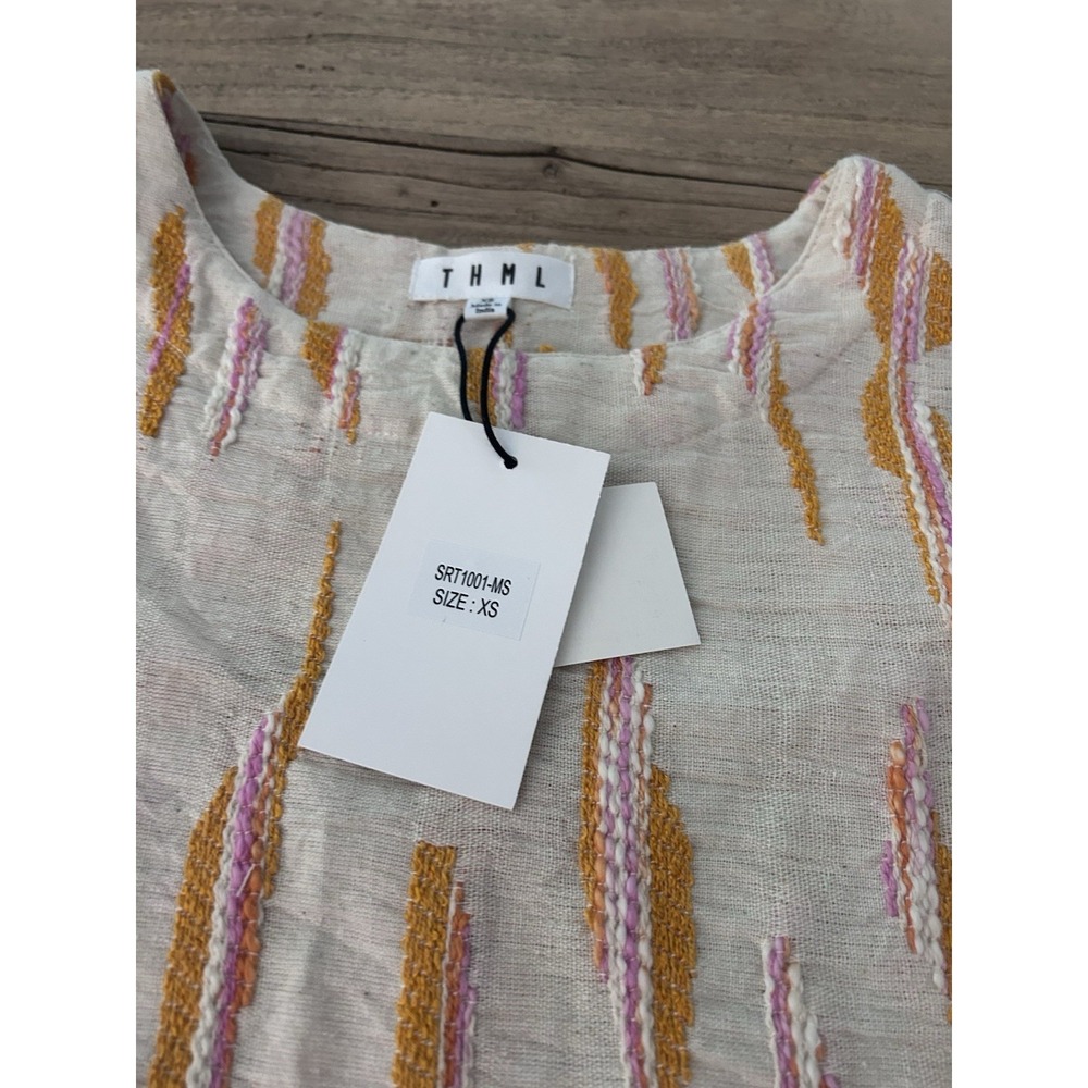 THML Top Embroidered Short Sleeve Colorful Preppy Boho NWT- Size XS - Picture 5 of 9
